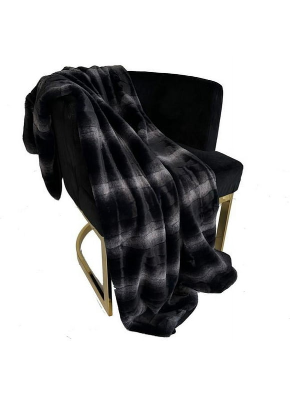Plutus Brands Black Graphite Furever Faux Fur Luxury Throw Blanket