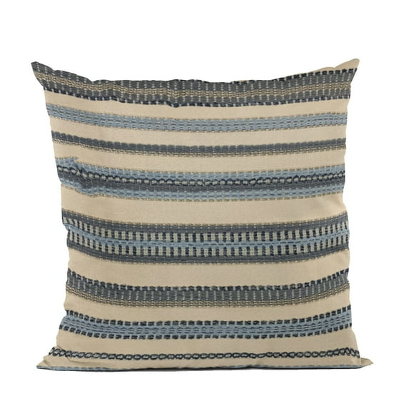 Plutus Brands Blue, Beige Plutus Lanes Stripe Luxury Throw Pillow 18 in x 18in, Double Sided 18" x 18"