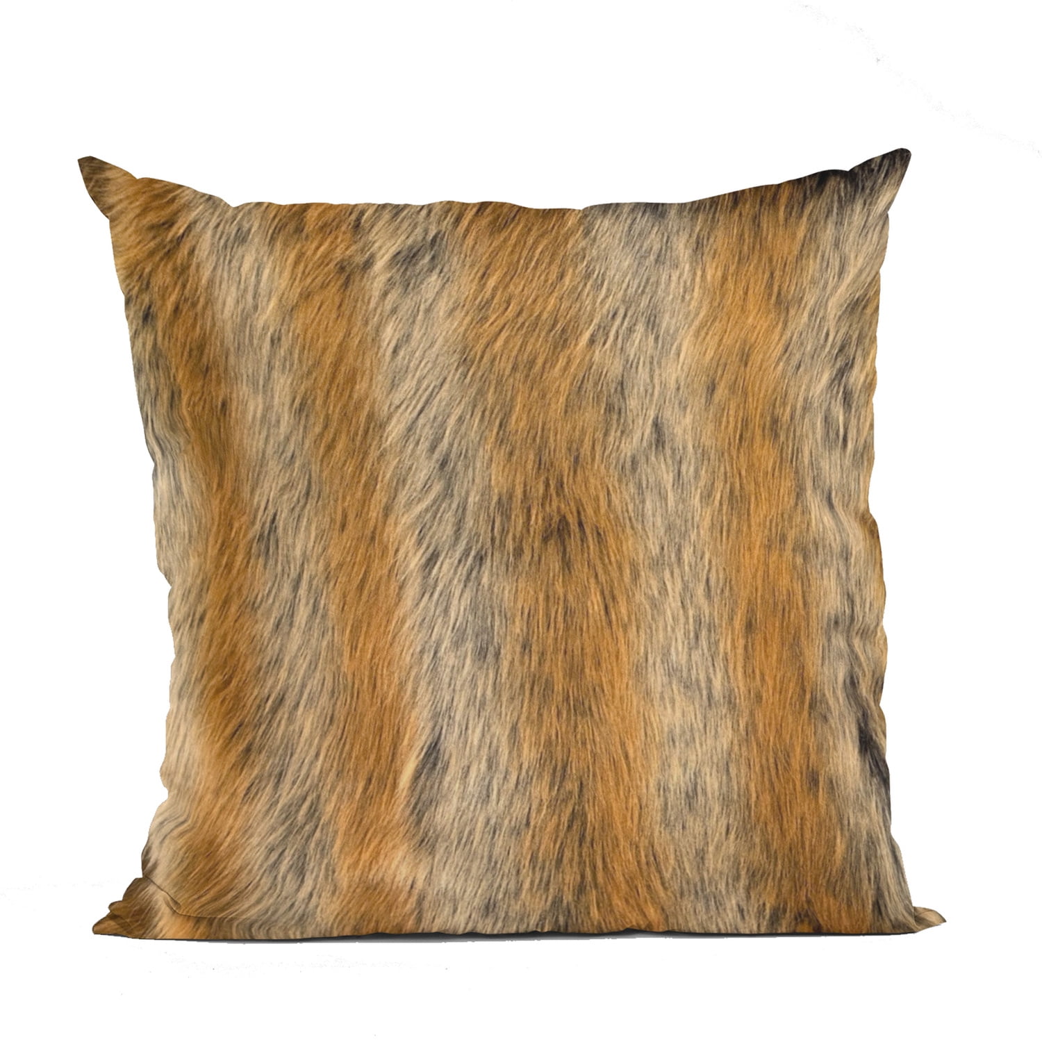 Brown and Gold Faux Fur Square Throw Pillow, 18" x 18"
