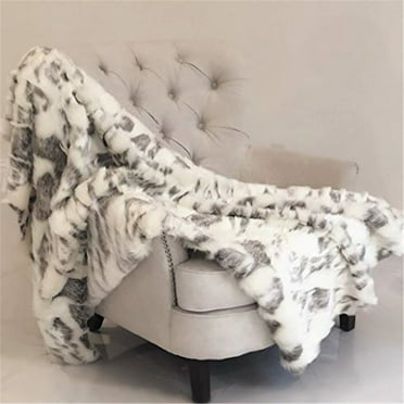 Plutus Brands Ivory Rabbit Faux Fur Handmade 60W x 72L Throw Gray