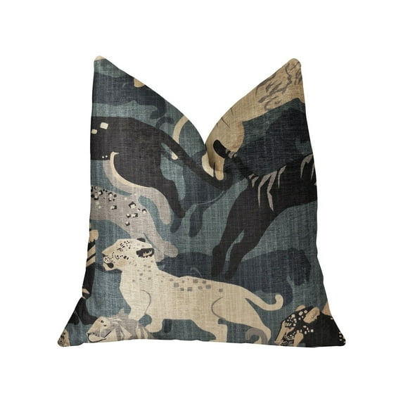 Plutus Brands Kimono Tiger Blue and Beige Luxury Throw Pillow