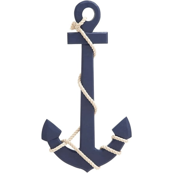 Nagina International Blue Wood Ship Anchor White Rope Wall Art Nautical Sailor Sea Ocean Beach Decor - Home Decor - Pirate Nursery Gift