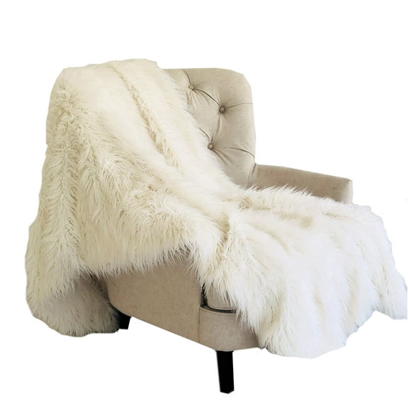 Plutus Brands Plutus Off-White Mongolian Faux Fur Luxury Throw, 70L x 90W