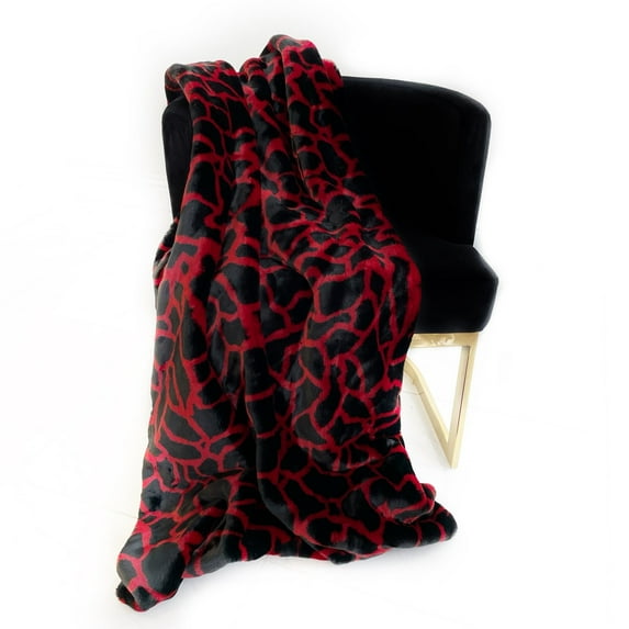 Plutus Brands Plutus Red Black Plush Faux Fur Luxury Throw Blanket, 108L x 90W