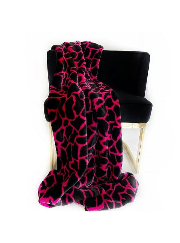 Plutus Brands PBDT1701-102x116 102 x 116 in. Plush Faux Fur Luxury Throw Blanket, Pink & Black