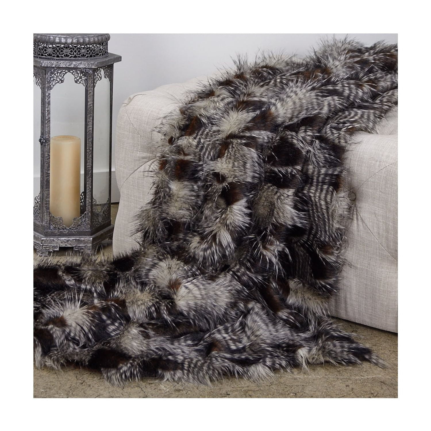 Porcupine Dark Brown and Beige Faux Fur Reversible Luxury Throw