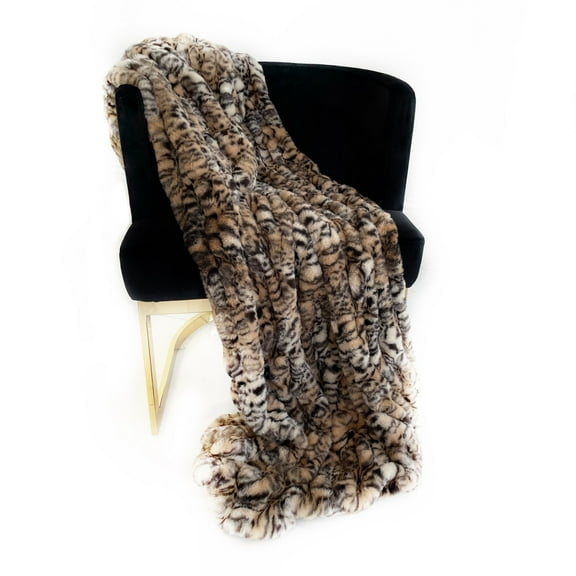 Plutus Brands Plutus Natural Leopard Sharpei Faux Fur Luxury Throw Blanket, 80L x 110W
