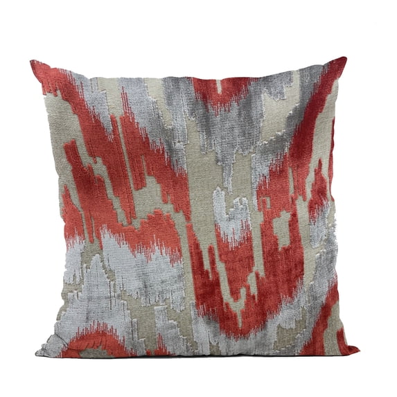 Plutus Velvet Glamour Red, Gray Handmade Luxury Pillow - Double sided 24" x 24"