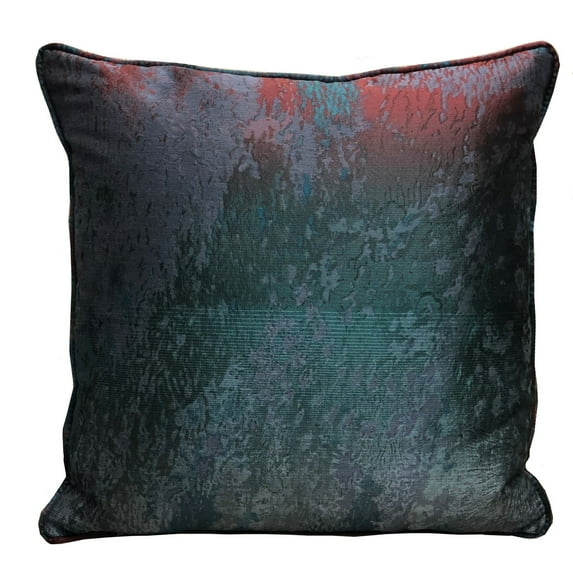 Plutus 18" x 18" Bleu Velour Luxury Throw Pillow in Blue Green and Red