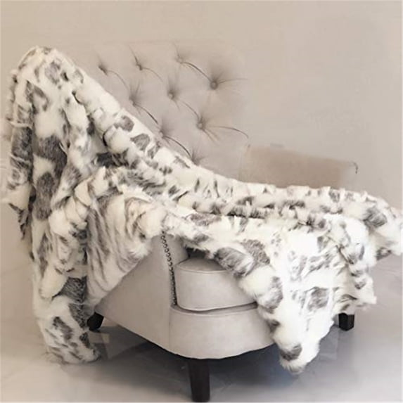 Plutus Brands Ivory Rabbit Faux Fur Handmade, Throw 36W x 60L, Gray