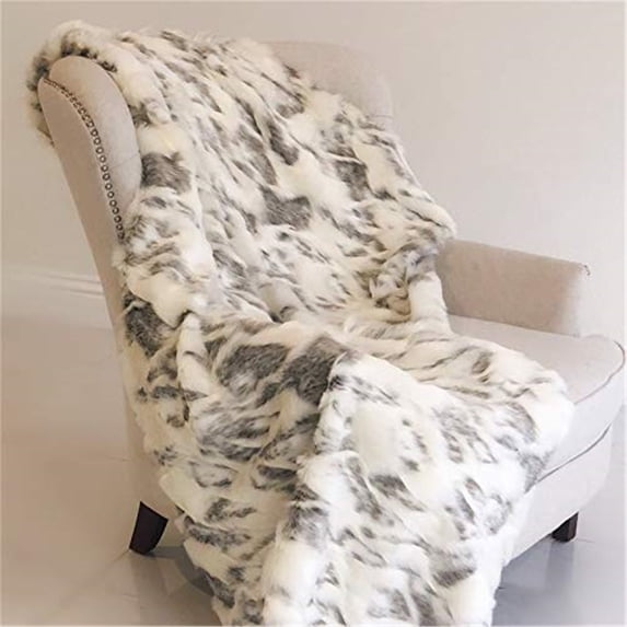 Plutus Ivory Rabbit Faux Fur Handmade Luxury Throw 96"W x 60"L
