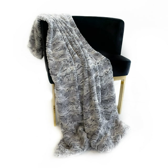 Plutus Brands PBSF1522-102x116 102 x 116 in. Wild Rabbit Faux Fur Luxury Throw Blanket, Silver