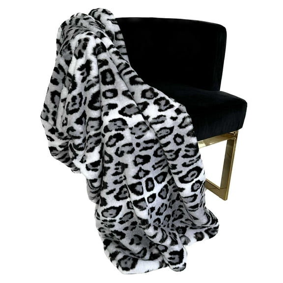 Plutus Brands Plutus Gray Silver Jaguar Faux Fur Luxury Throw Blanket, Blanket 102L x 116W California King