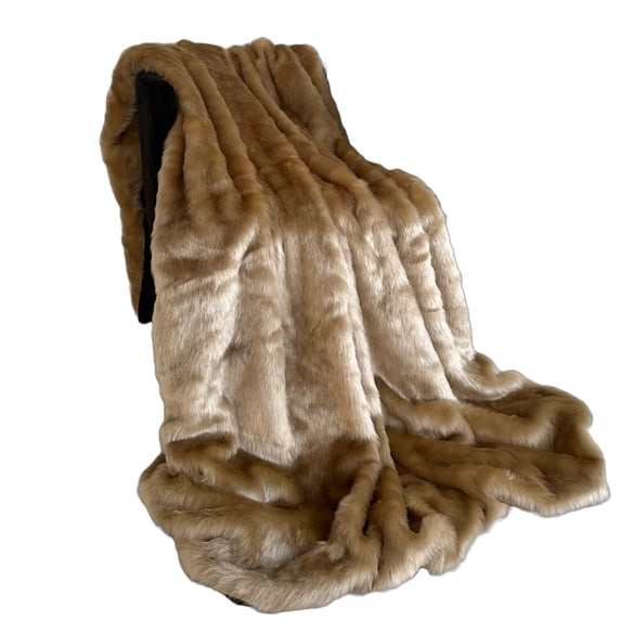 Plutus Brands Plutus Brown Gold Rabbit Faux Fur Luxury Throw Blanket, Blanket 102L x 116W California King