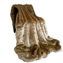 Plutus Brands Plutus Brown Gold Rabbit Faux Fur Luxury Throw Blanket, Blanket 80L x 110W Full