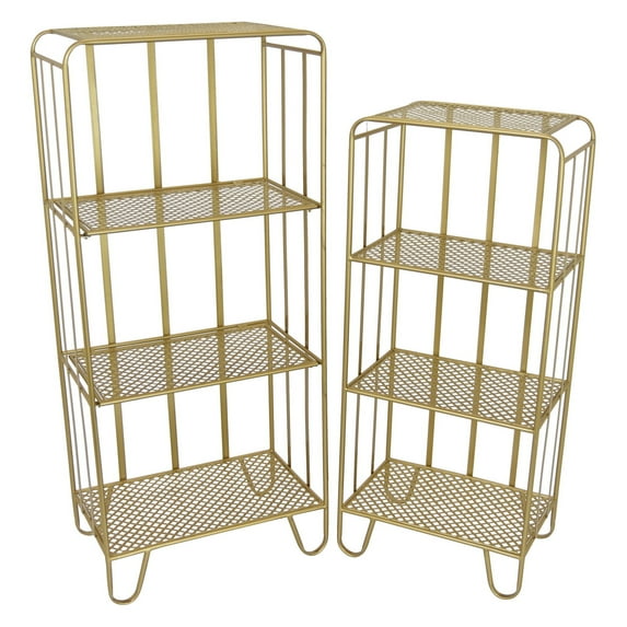 Plutus 2 Piece Modern Metal Planter Stand Set in Gold