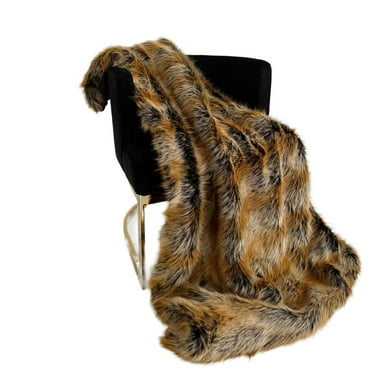 Plutus Brands Plutus Brown Gold Chinchilla Faux Fur Luxury Throw Blanket, Throw 36W x 60L