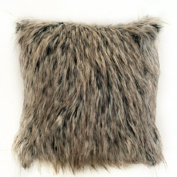 Plutus Gray Foxy Brown Gray Animal Faux Fur Luxury Throw Pillow-Size:26" x 26"