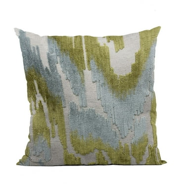 Plutus Brands Plutus Velvet Glamour Blue, Citrine, Cream Handmade Luxury Pillow, 22L x 22W