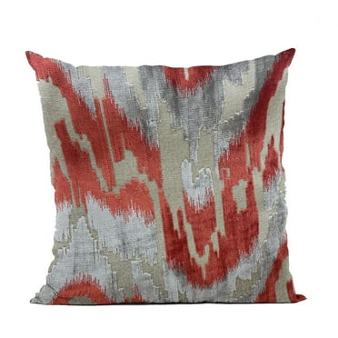 Plutus Brands Plutus Velvet Glamour Red, Gray Handmade Luxury Pillow, 20L x 30W