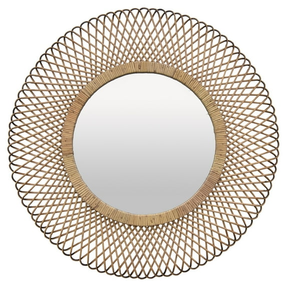 Plutus Brands Rattan Wall Mirror in Brown Natural Fiber
