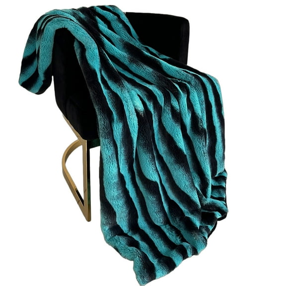 Plutus Brands Plutus Teal Black Wild Ocean Faux Fur Luxury Throw Blanket, Throw 60W x 84L