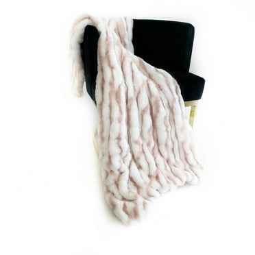 Plutus Brands White Pink Snow Chinchilla Faux Fur Luxury Throw Blanket