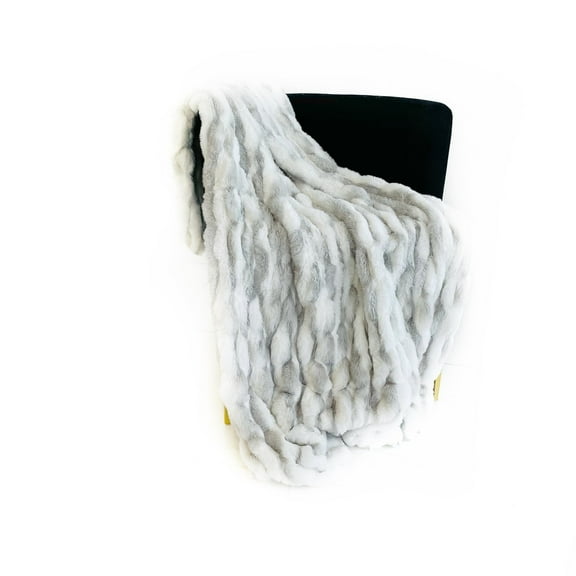 Plutus Brands Plutus White Silver Snow Chinchilla Faux Fur Luxury Throw Blanket, 102L x 116W