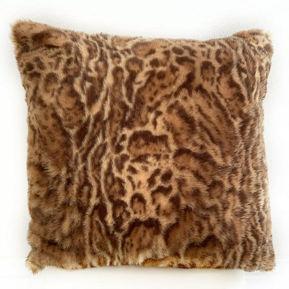 Plutus 24" x 24" Jungle Cat Animal Faux Fur Luxury Throw Pillow in Brown