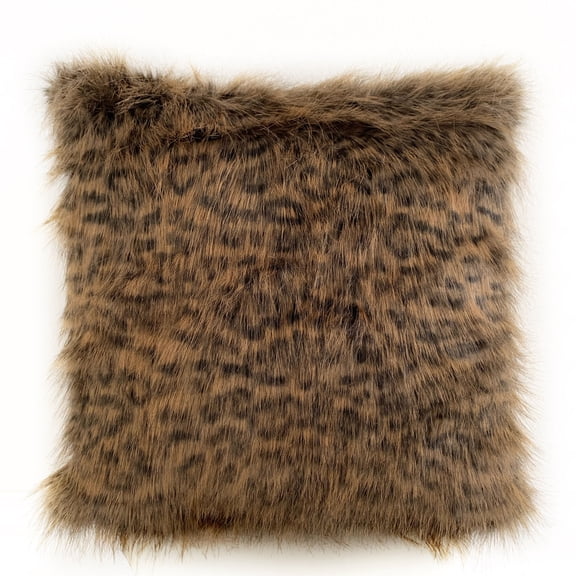 Plutus Brands Brown Plutus Tawny Wildcat Animal Faux Fur Luxury Throw Pillow 16 in x 16in, Double Sided 16" x 16"