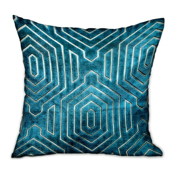 Plutus 18" x 18" Cerulean Velvet Geometric Luxury Throw Pillow in Blue