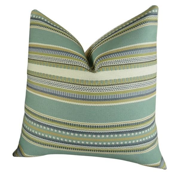 Plutus Chic Stripe Aloe Handmade Throw Pillow, (Double sided 12" x 20")