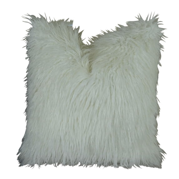 Plutus Curly Mongolian Fur White Handmade Throw Pillow-Color:White,Size:22" x 22"