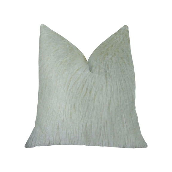 Plutus Curly Mongolian Fur White Handmade Throw Pillow, (Double sided 26" x 26")