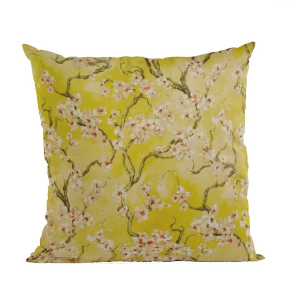 Plutus Curry Garden Cherry Blossoms Printed On A Linen Looking Polyester. Luxury Throw Pillow - Double sided 20" x 26" Standard