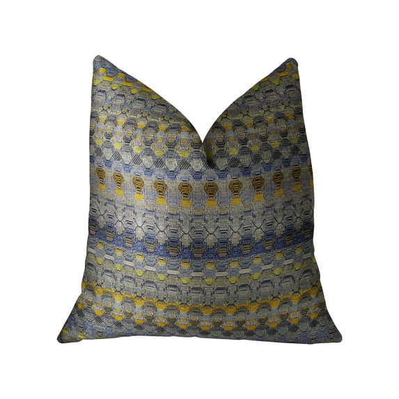 Plutus Designer Multicolor Merlot Way Handmade Throw Pillow - Blue - Navy & Yellow - 12 x 20 in.