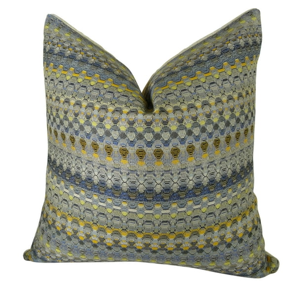Plutus Designer Multicolor Merlot Way Handmade Throw Pillow - Blue - Navy & Yellow - 16 x 16 in.