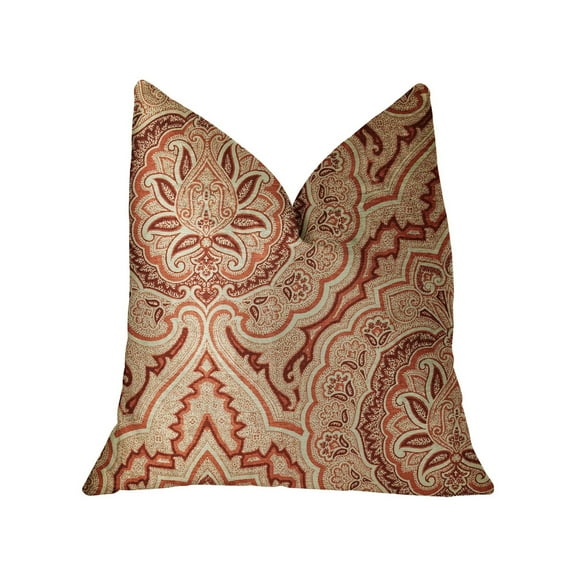 Plutus Enchanted Prairie Red and Beige Luxury Throw Pillow - Double sided 20" x 36" King