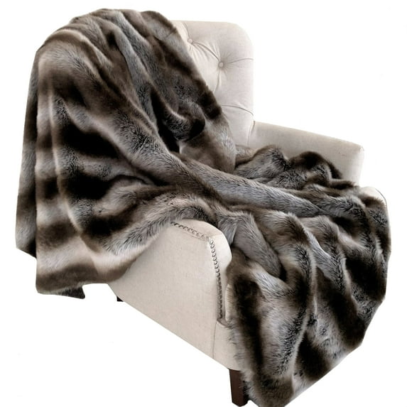 Plutus 80" x 90" Fancy Chinchilla Faux Fur Handmade Luxury Throw in Gray