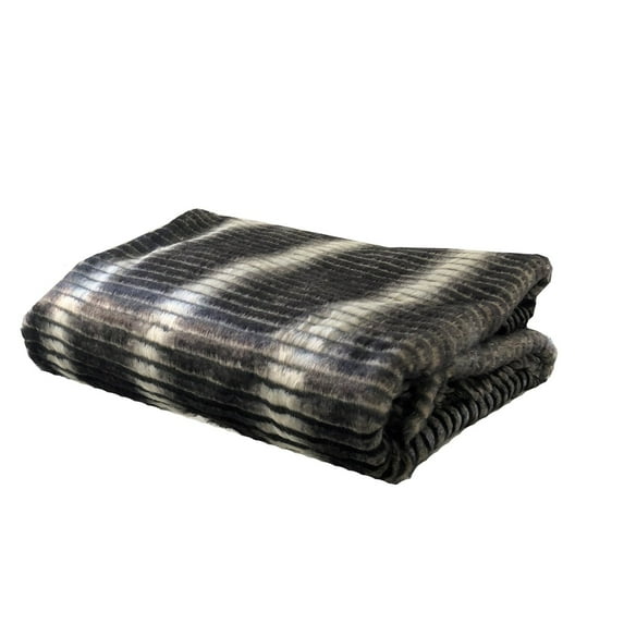 Plutus Brands Plutus Gray and Taupe Faux Fur Luxury Throw, 80L x 90W