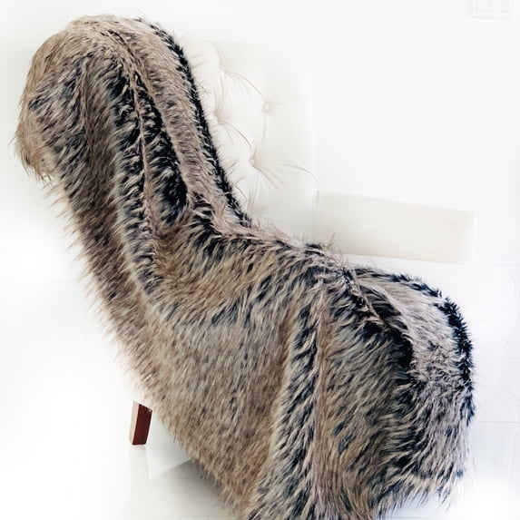 Plutus Foxy Brown Gray Plush Handmade Luxury Faux Fur Throw Throw 60W x 90L- Gray