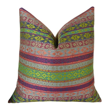 Plutus Fuchsia Stripes Handmade Throw Pillow-Color:Multi,Size:12" x 20"