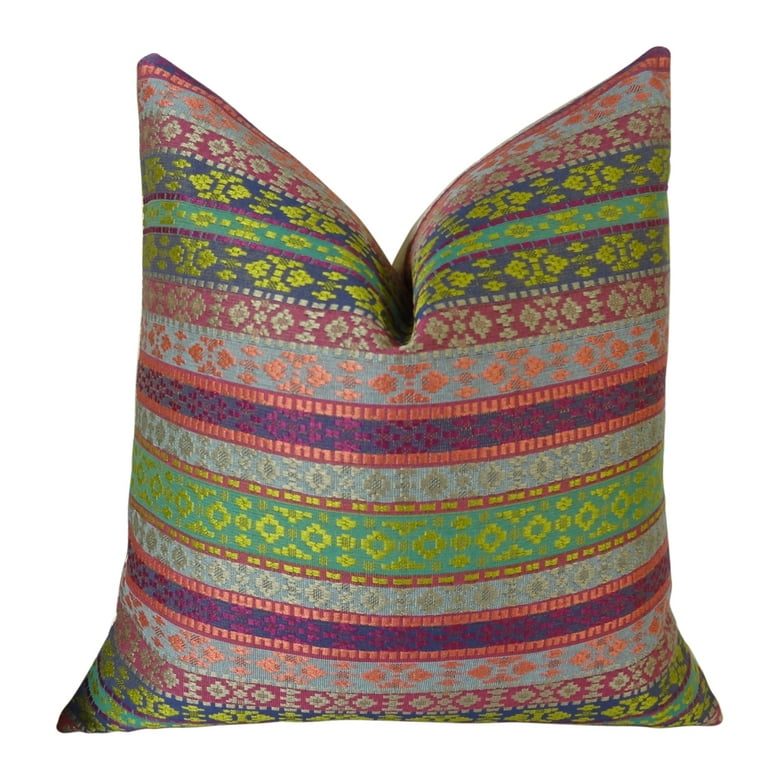 Plutus Fuchsia Stripes Handmade Throw Pillow Magenta Green