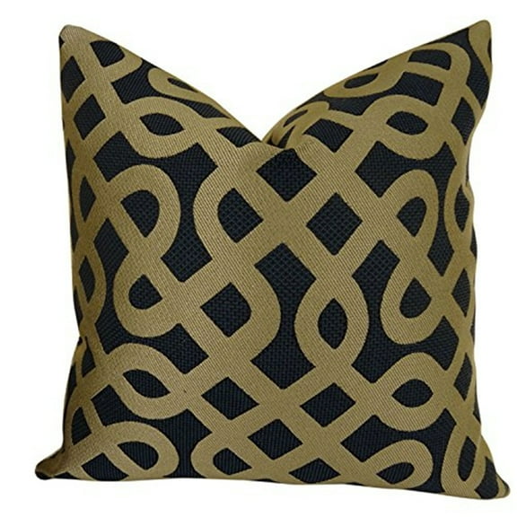 Plutus Graphic Maze Handmade Double Sided Throw Pillow - Navy & Taupe - 12 x 20 in.