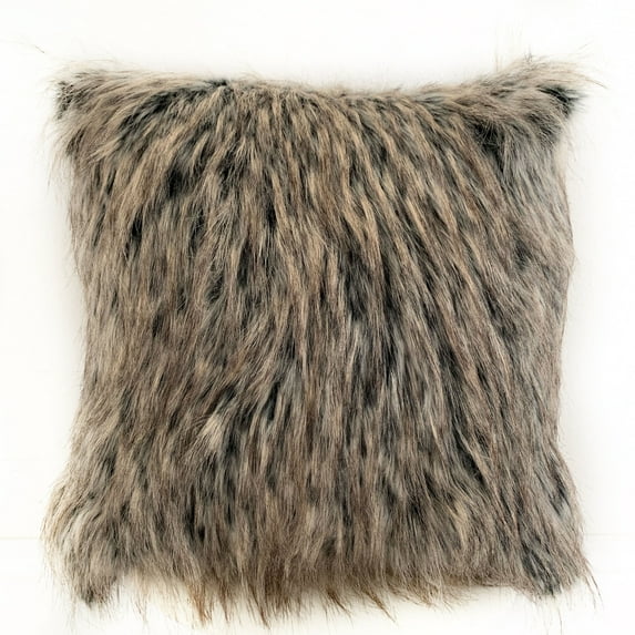 Plutus 18" x 18" Gray Foxy Animal Faux Fur Luxury Throw Pillow in Brown Gray