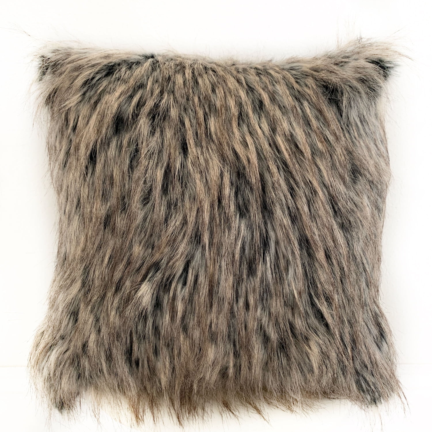 Gray and Brown Faux Fur Animal Print Throw Pillow