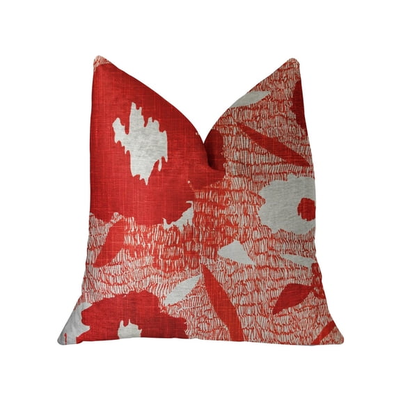 Plutus Hibiscus Red and Beige Luxury Throw Pillow - Double sided 16" x 16"