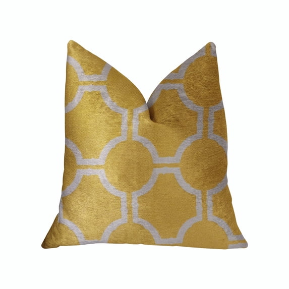 Plutus Honeycomb Yellow and Beige Luxury Throw Pillow 12"L x20"W