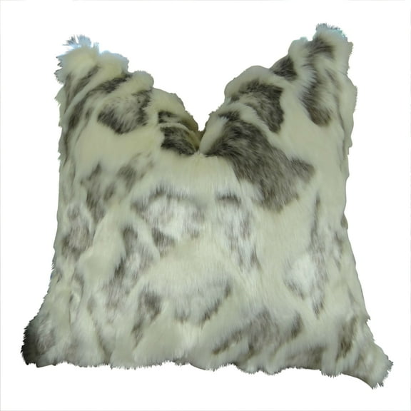 Plutus Ivory Faux Rabbit Fur Handmade Double Sided Throw Pillow - Ivory & Gray - 12 x 20 in.