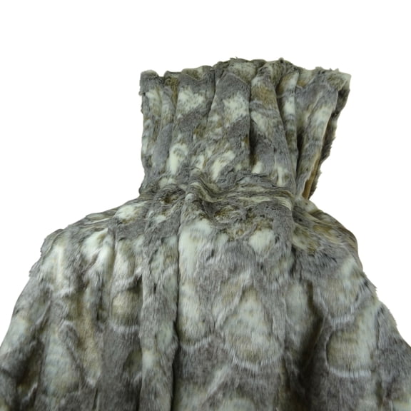 Plutus Ivory Rabbit Faux Fur Blanket - Gray - Ivory & Champagne - 108 x 90 in.